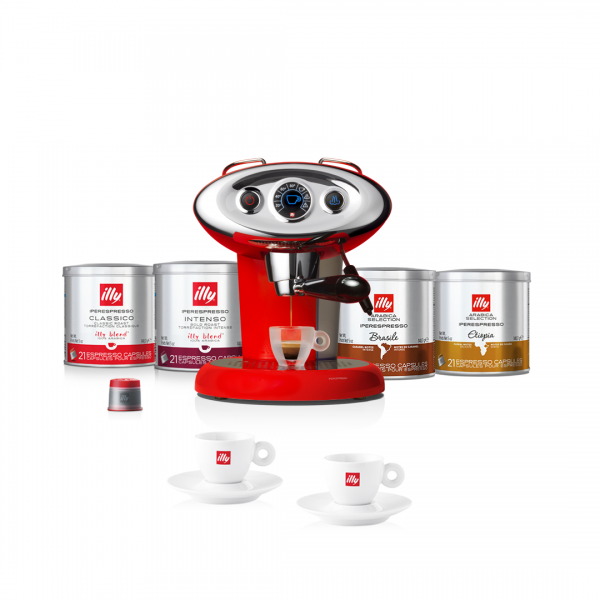 illy malaysia espresso capsule coffee machine x7.1 red with 4 Capsule Cans + 2 illy logo Espresso Cup - merdeka offer